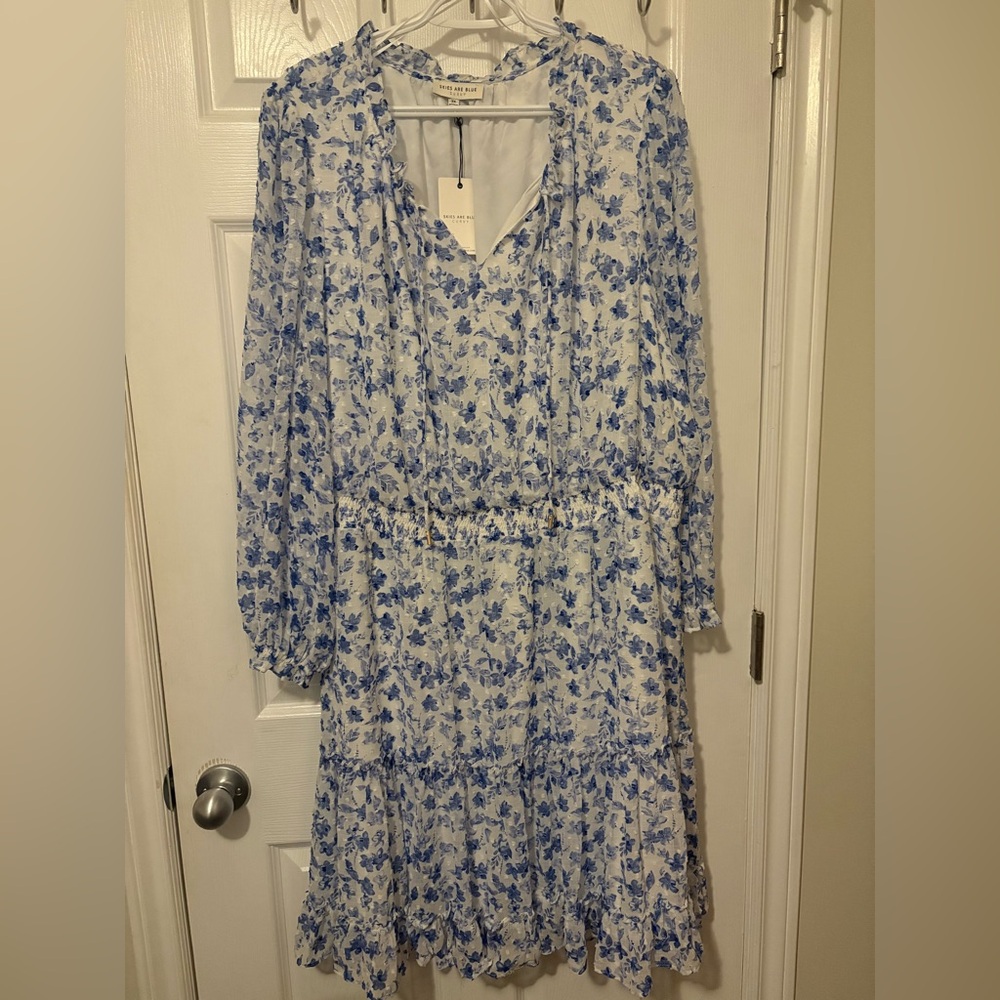 Skies Are Blue Blue and White Bishop Sleeve Sundress